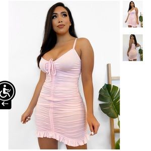 Pink Ruched Bodycon Dress